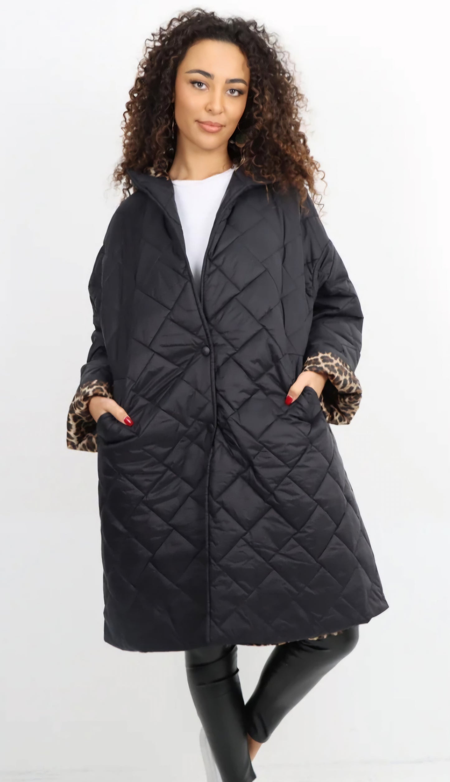 Leopard Lined Quilted Hooded Jacket