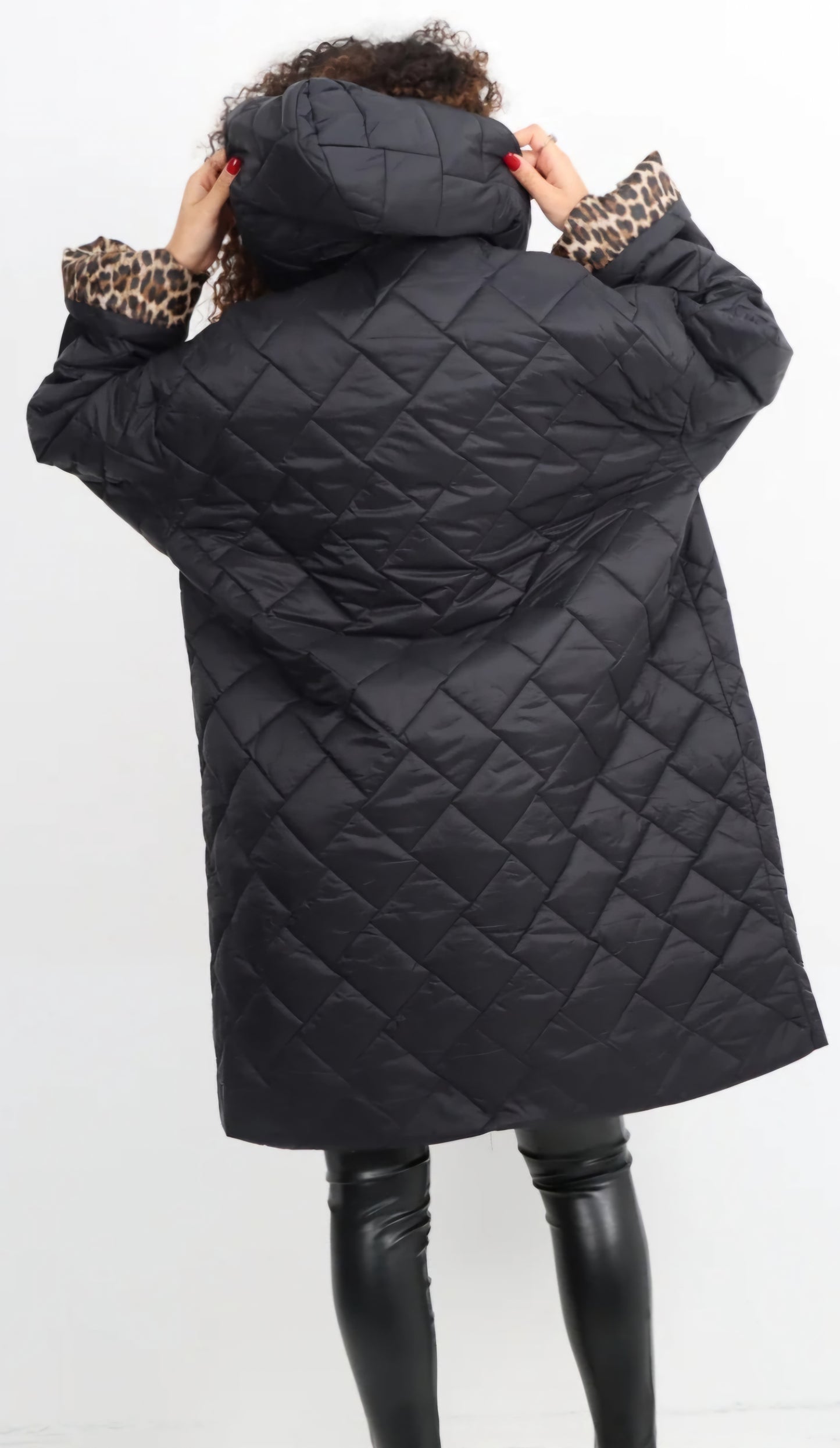 Leopard Lined Quilted Hooded Jacket