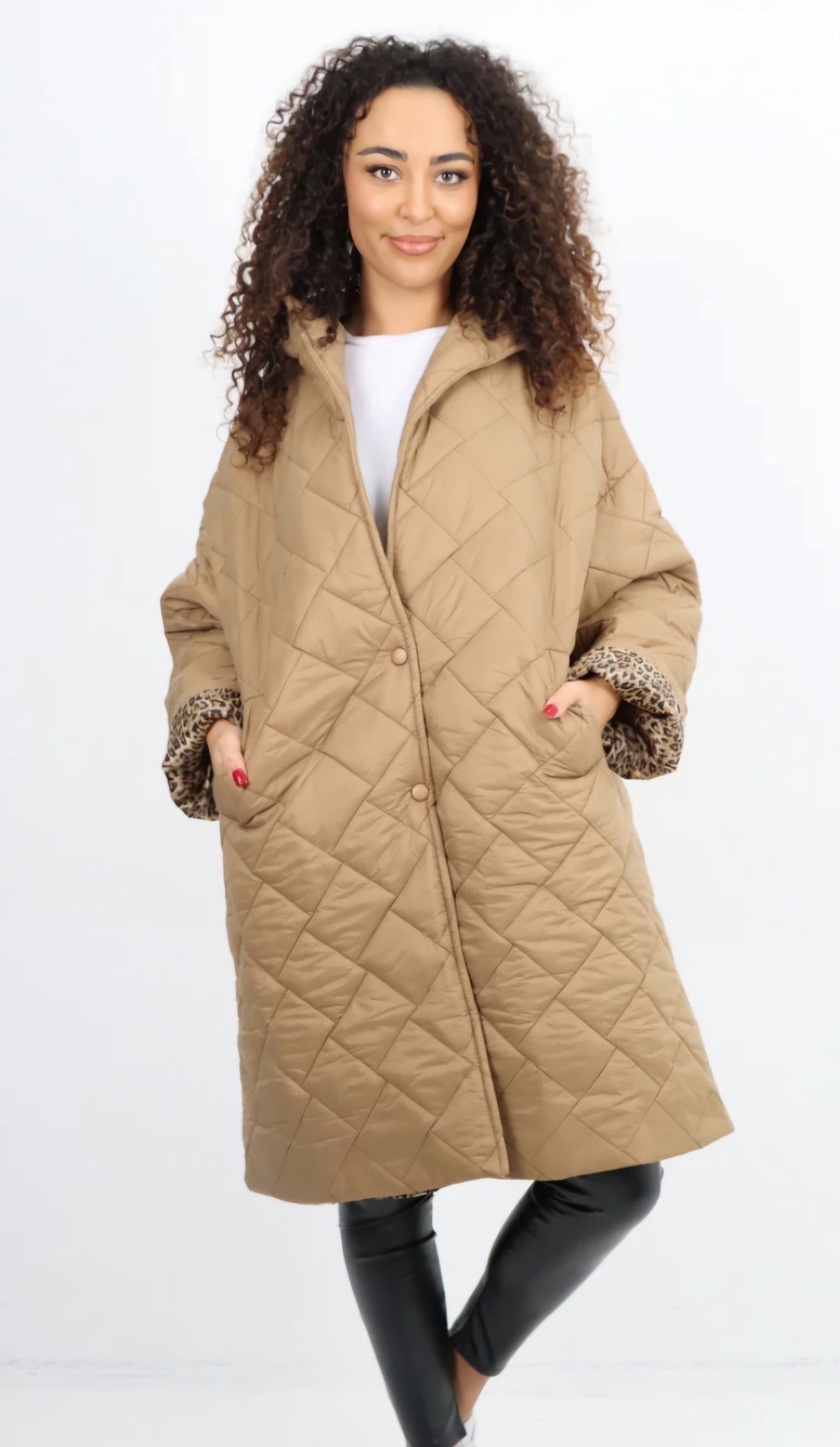 Leopard Lined Quilted Hooded Jacket