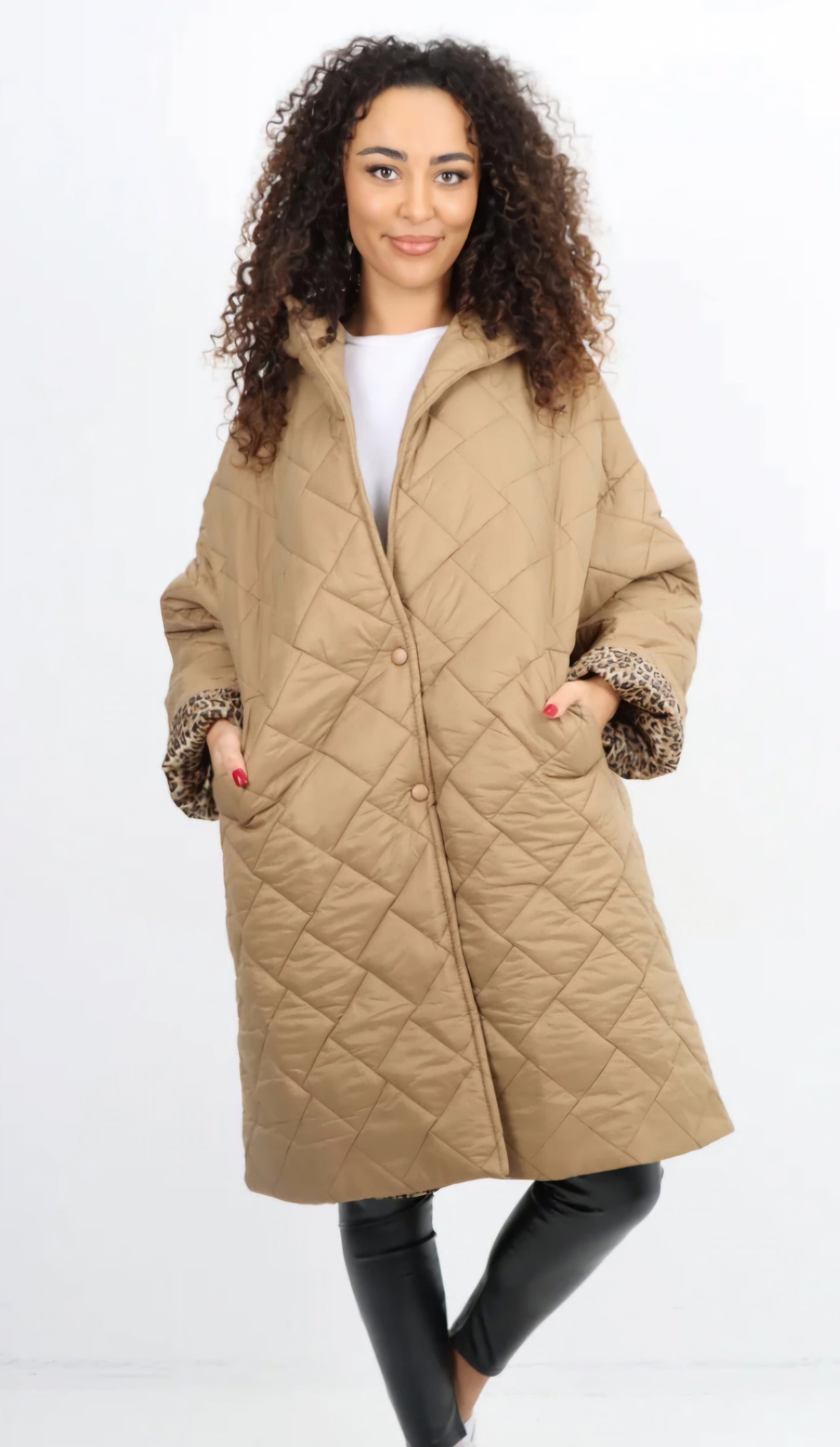 Quilted Hooded Jacket - Padded with a Leopard Design Lining