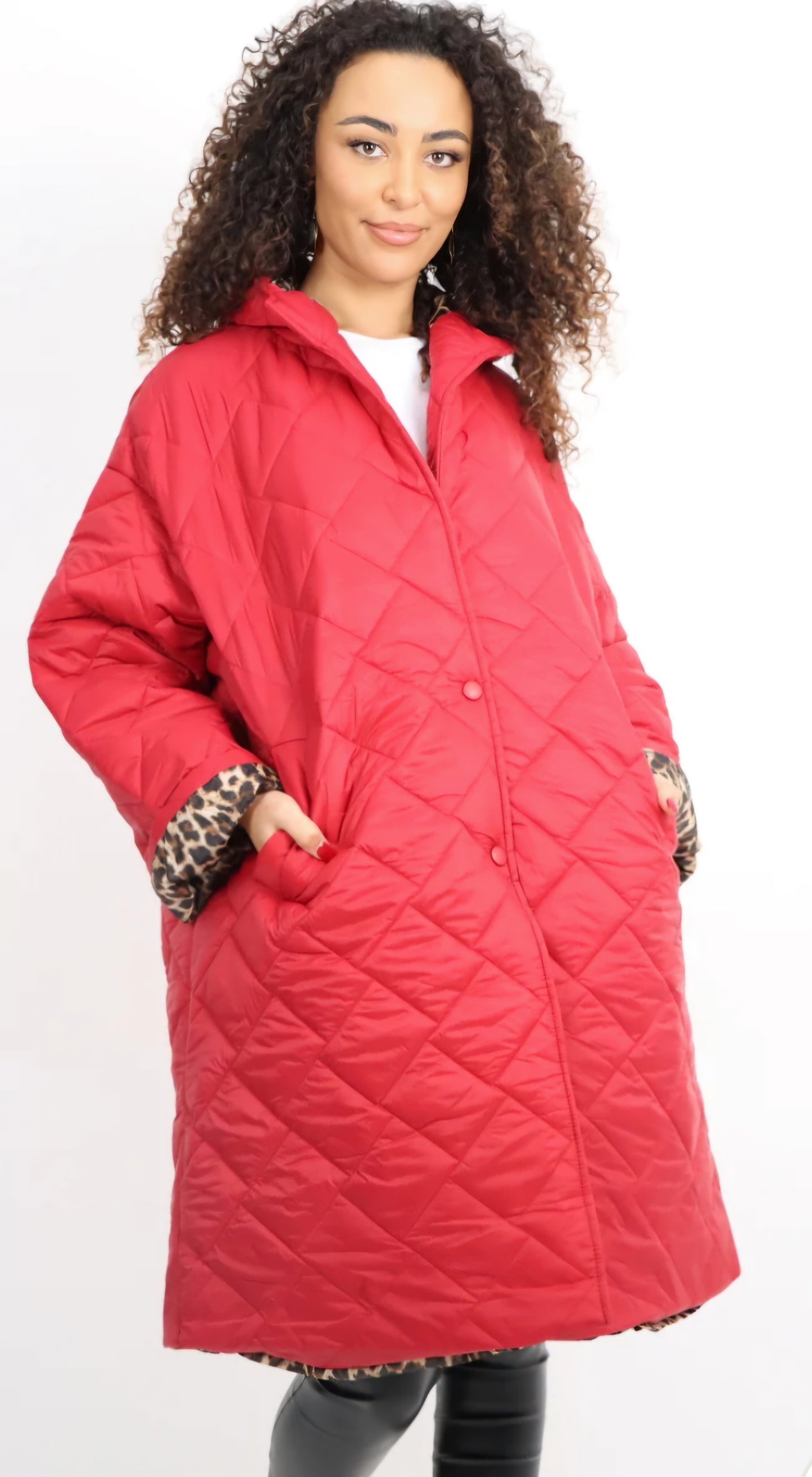 Leopard Lined Quilted Hooded Jacket