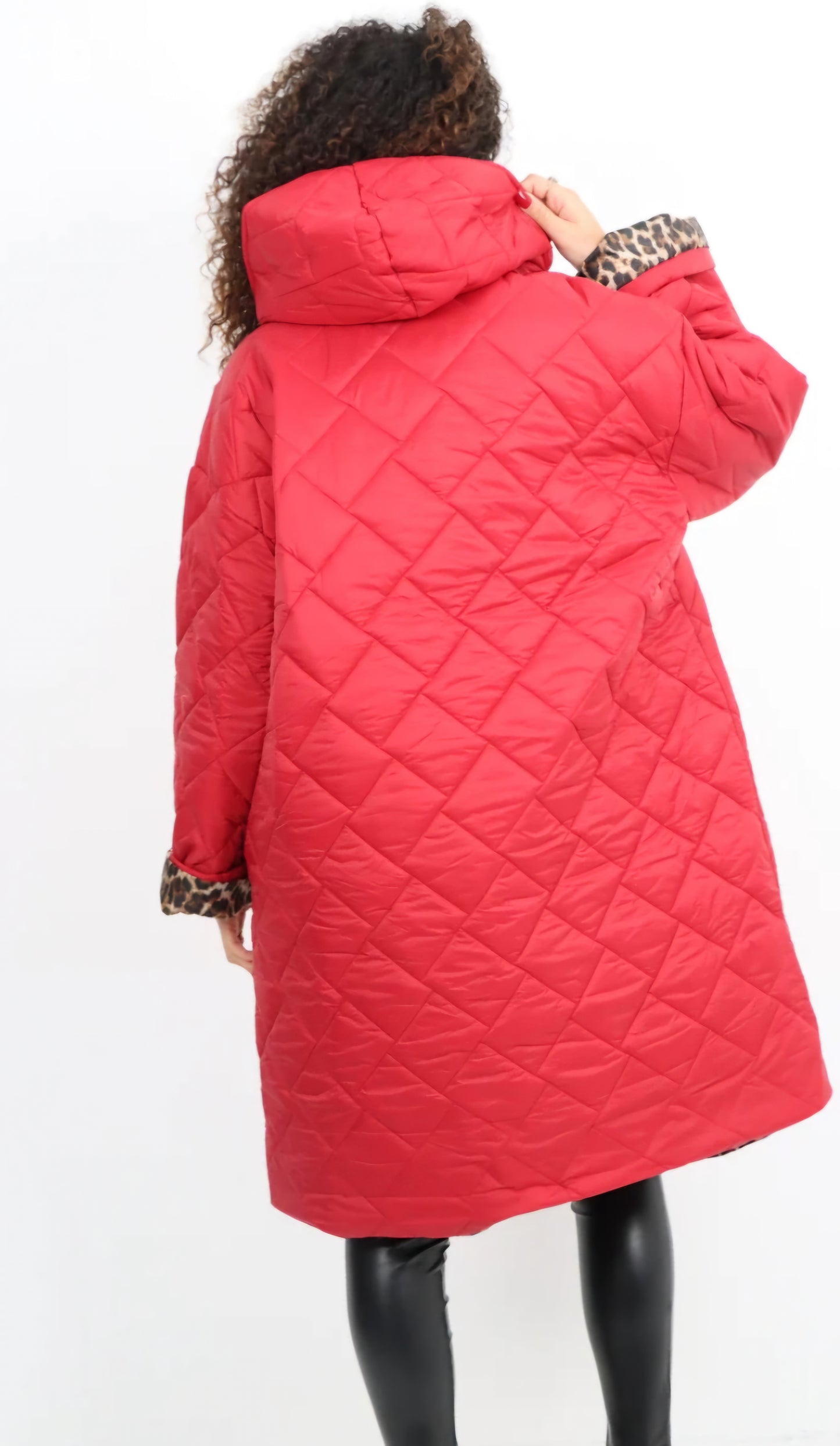 Leopard Lined Quilted Hooded Jacket