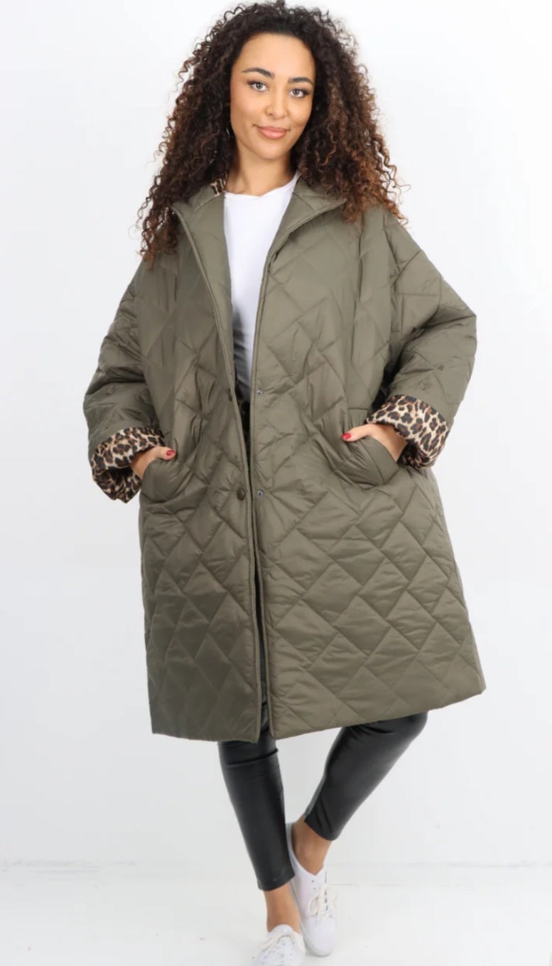 Leopard Lined Quilted Hooded Jacket