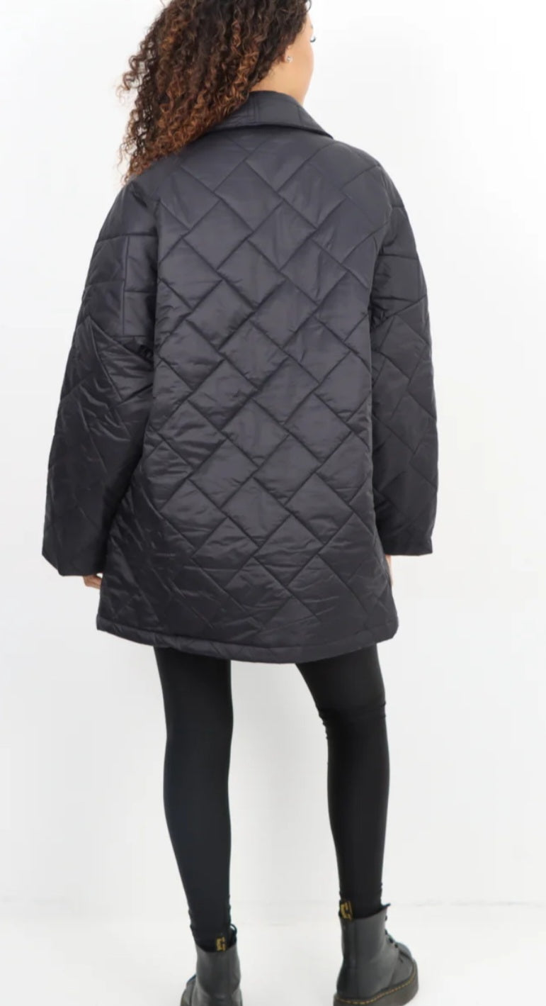 Leopard Lined Quilted Front Pockets Jacket