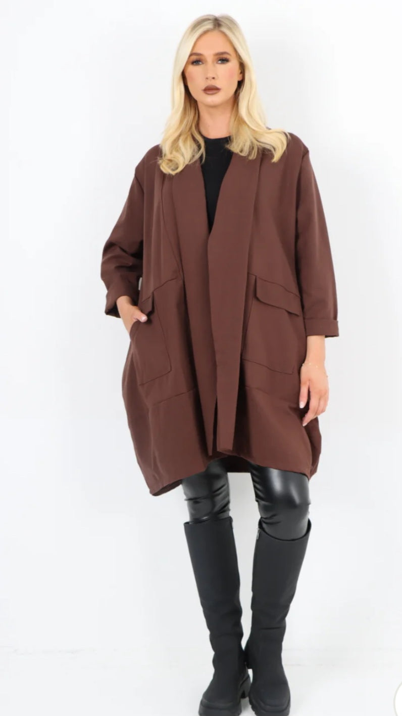 Waterfall Blazer Jacket - Open Front Design with Pockets