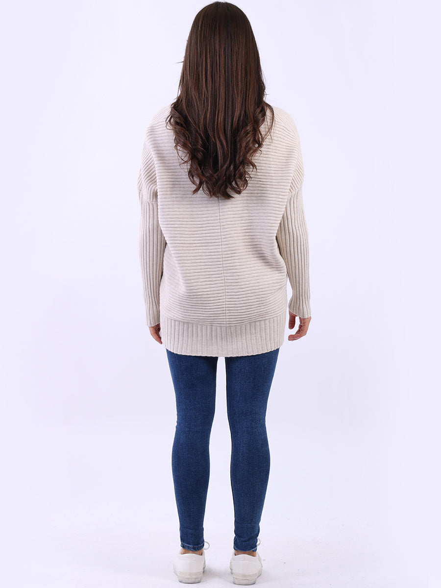 Ribbed V Neck Knitted Jumper