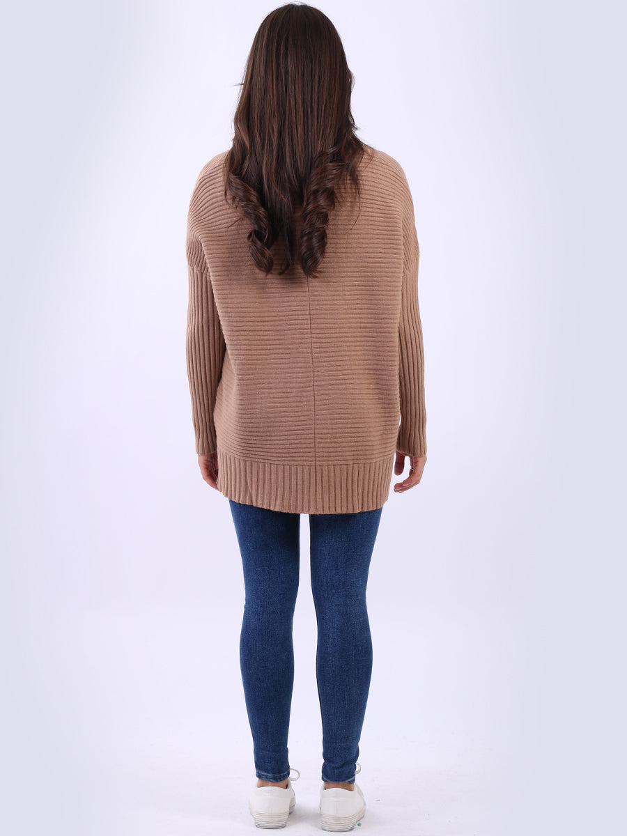 Ribbed V Neck Knitted Jumper