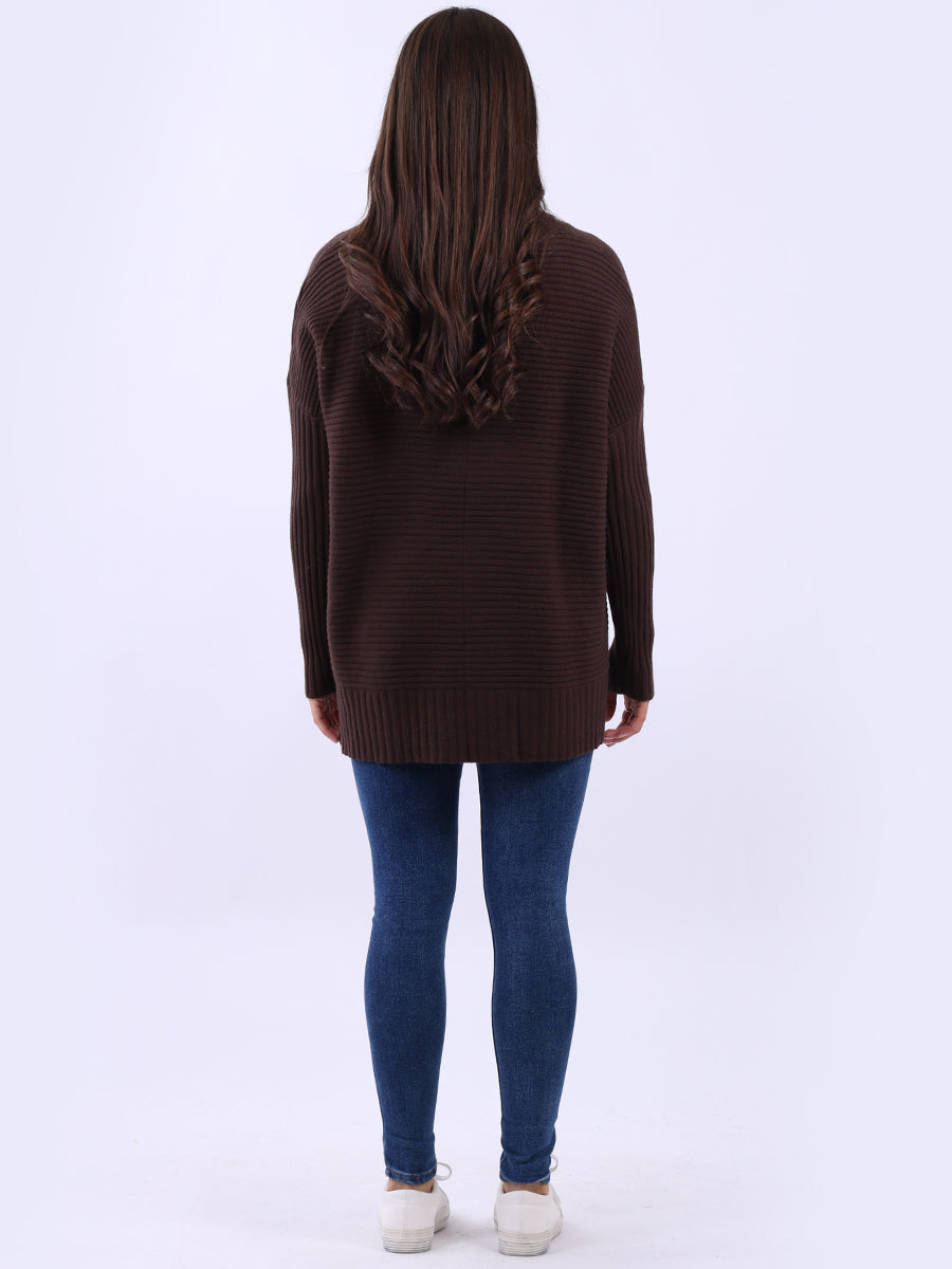 Ribbed V Neck Knitted Jumper