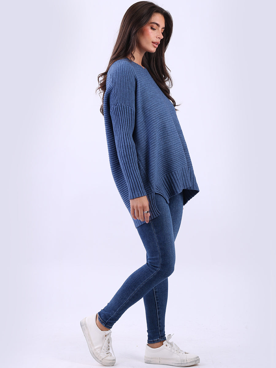 Ribbed V Neck Knitted Jumper