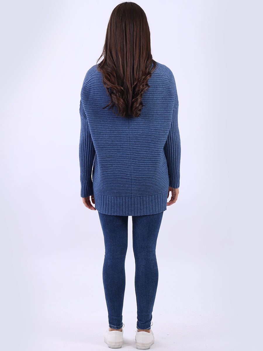 Ribbed V Neck Knitted Jumper