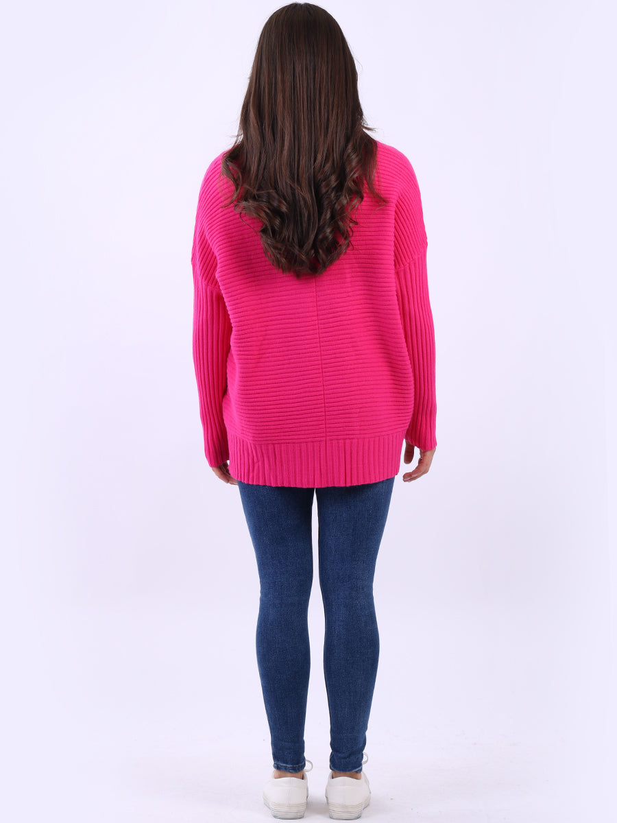 Ribbed V Neck Knitted Jumper