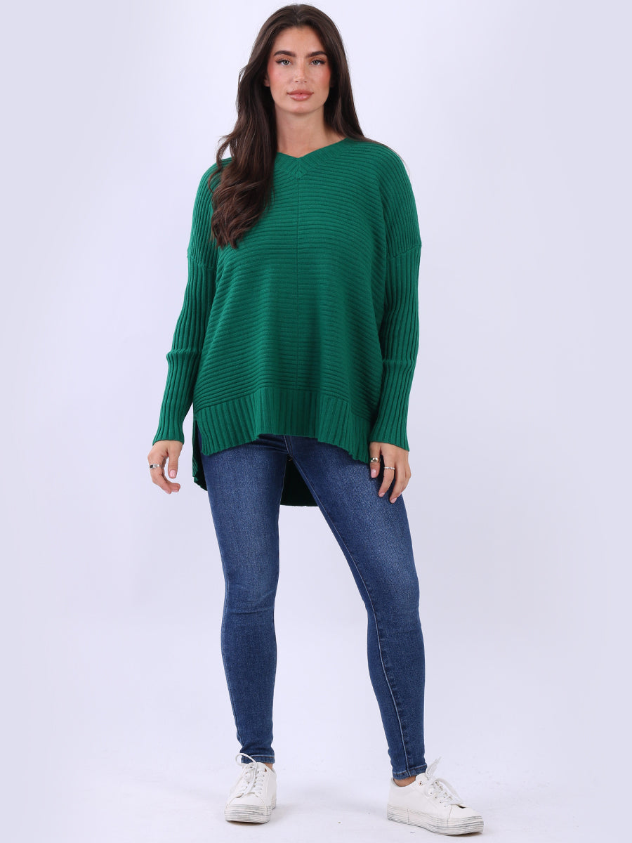 Ribbed V Neck Knitted Jumper