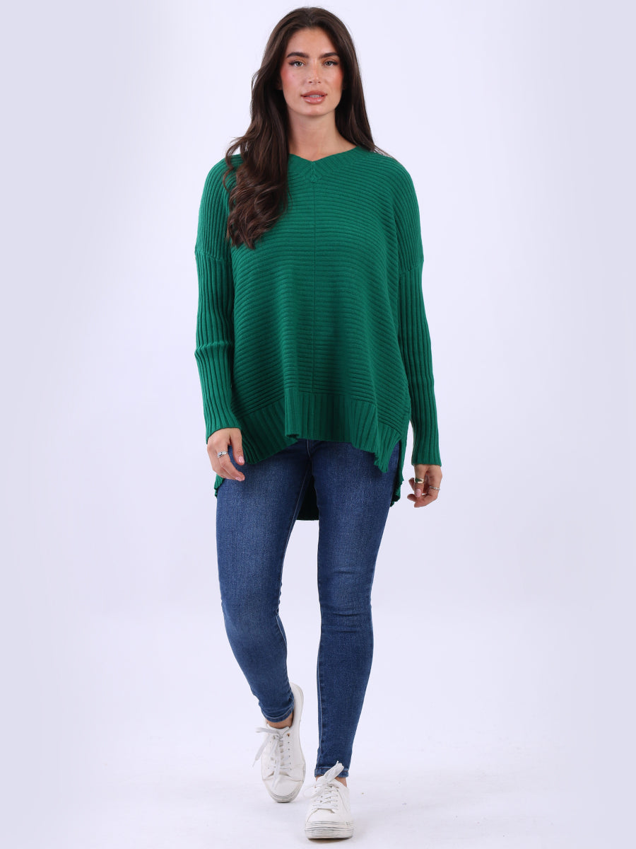 Ribbed V Neck Knitted Jumper