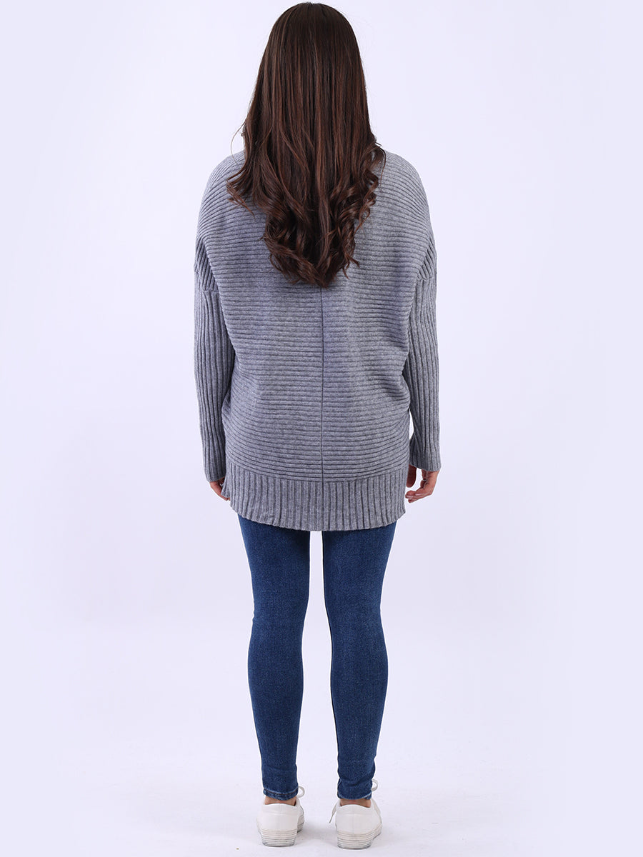 Ribbed V Neck Knitted Jumper