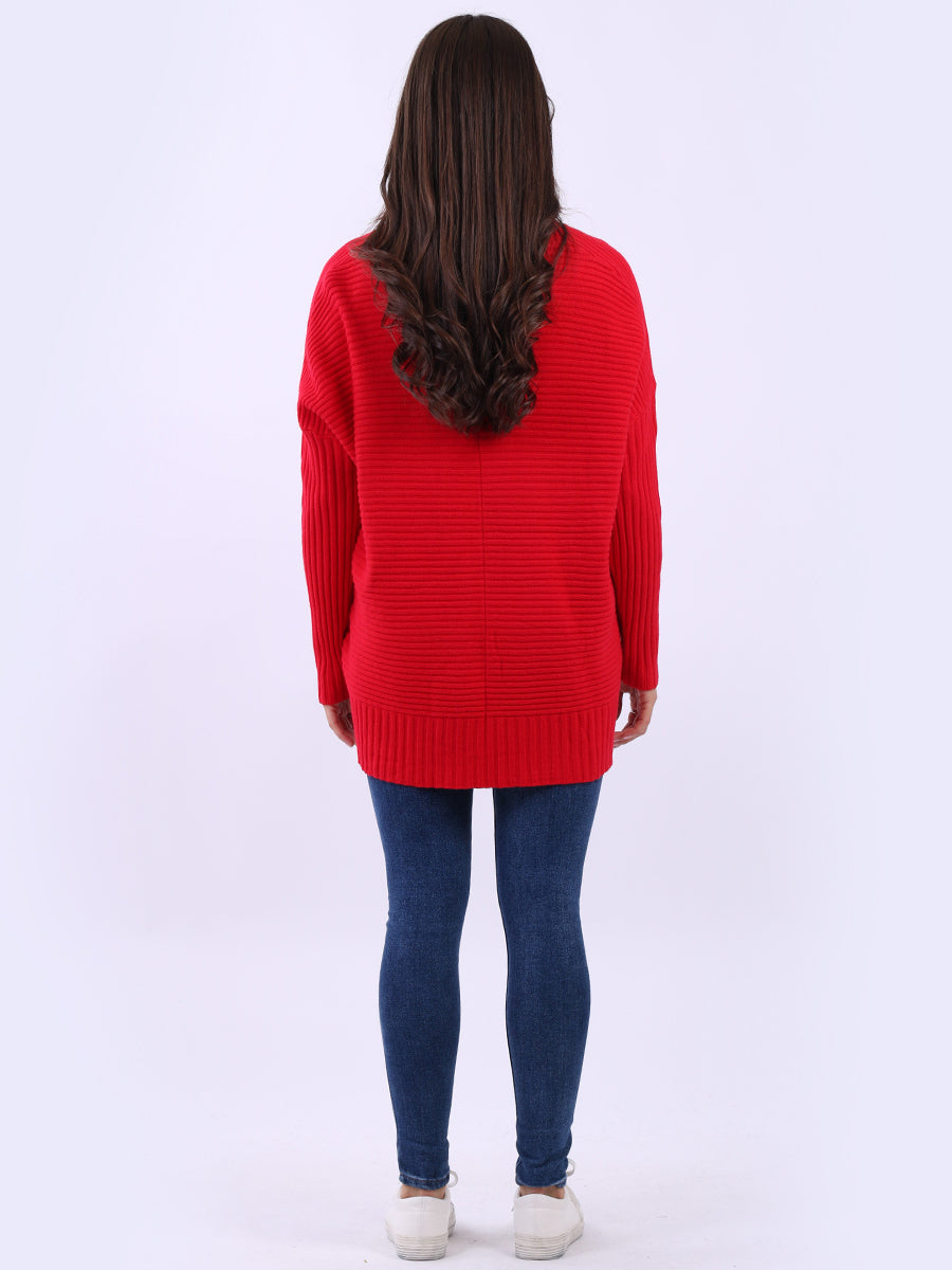 Ribbed V Neck Knitted Jumper