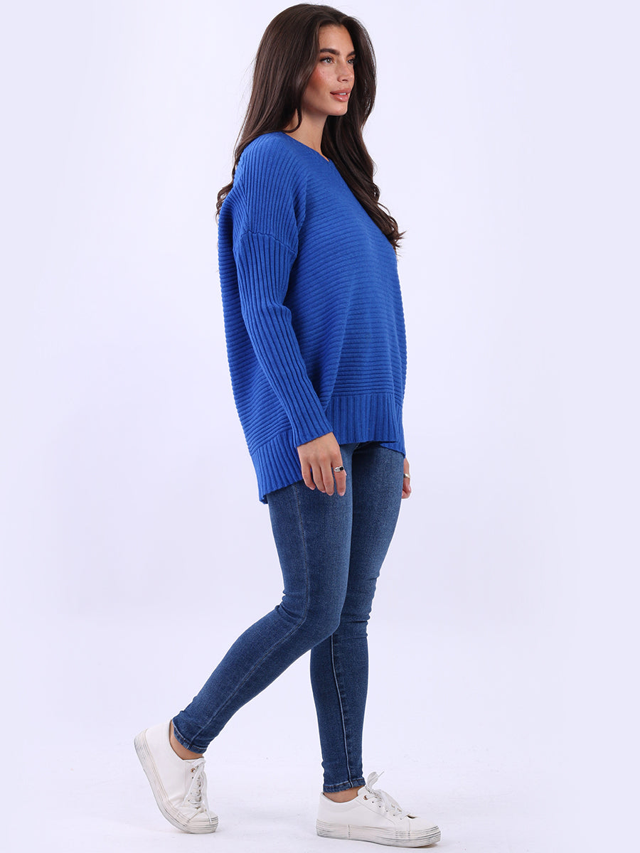 Ribbed V Neck Knitted Jumper