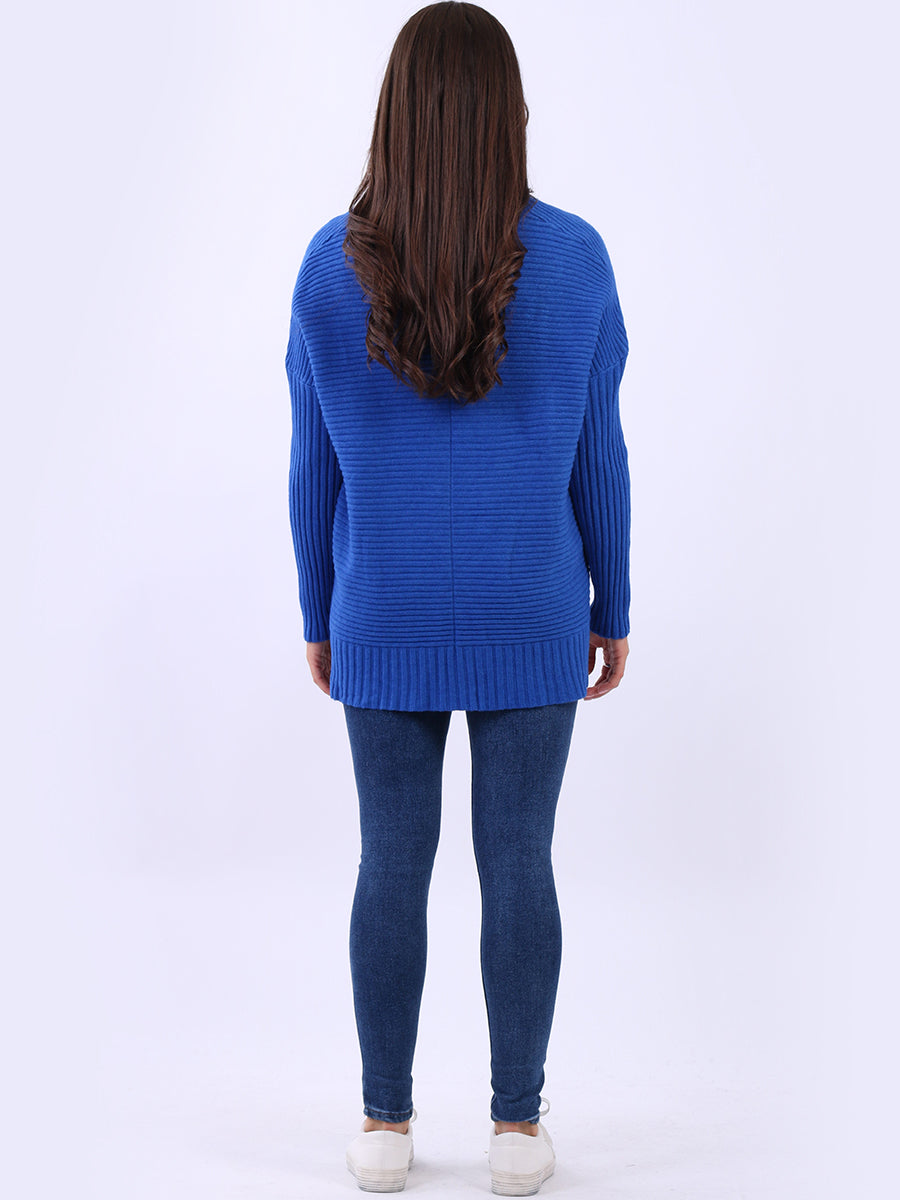 Ribbed V Neck Knitted Jumper