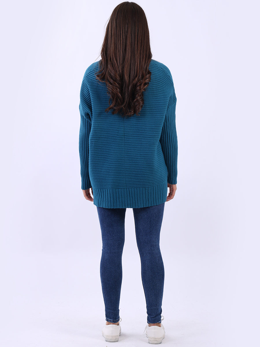 Ribbed V Neck Knitted Jumper