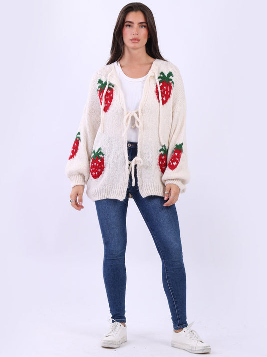 Strawberry Knit Tie Front Cardigan