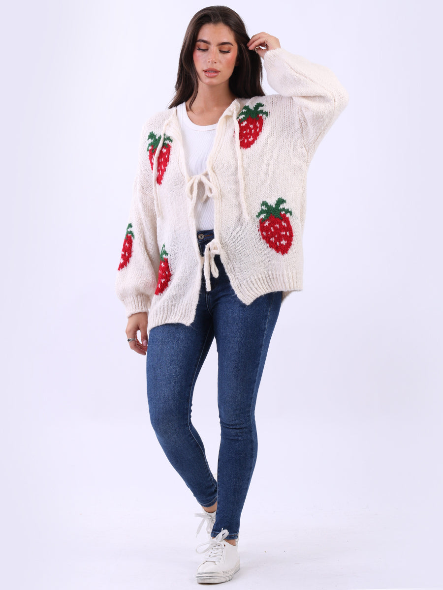 Strawberry Knit Tie Front Cardigan