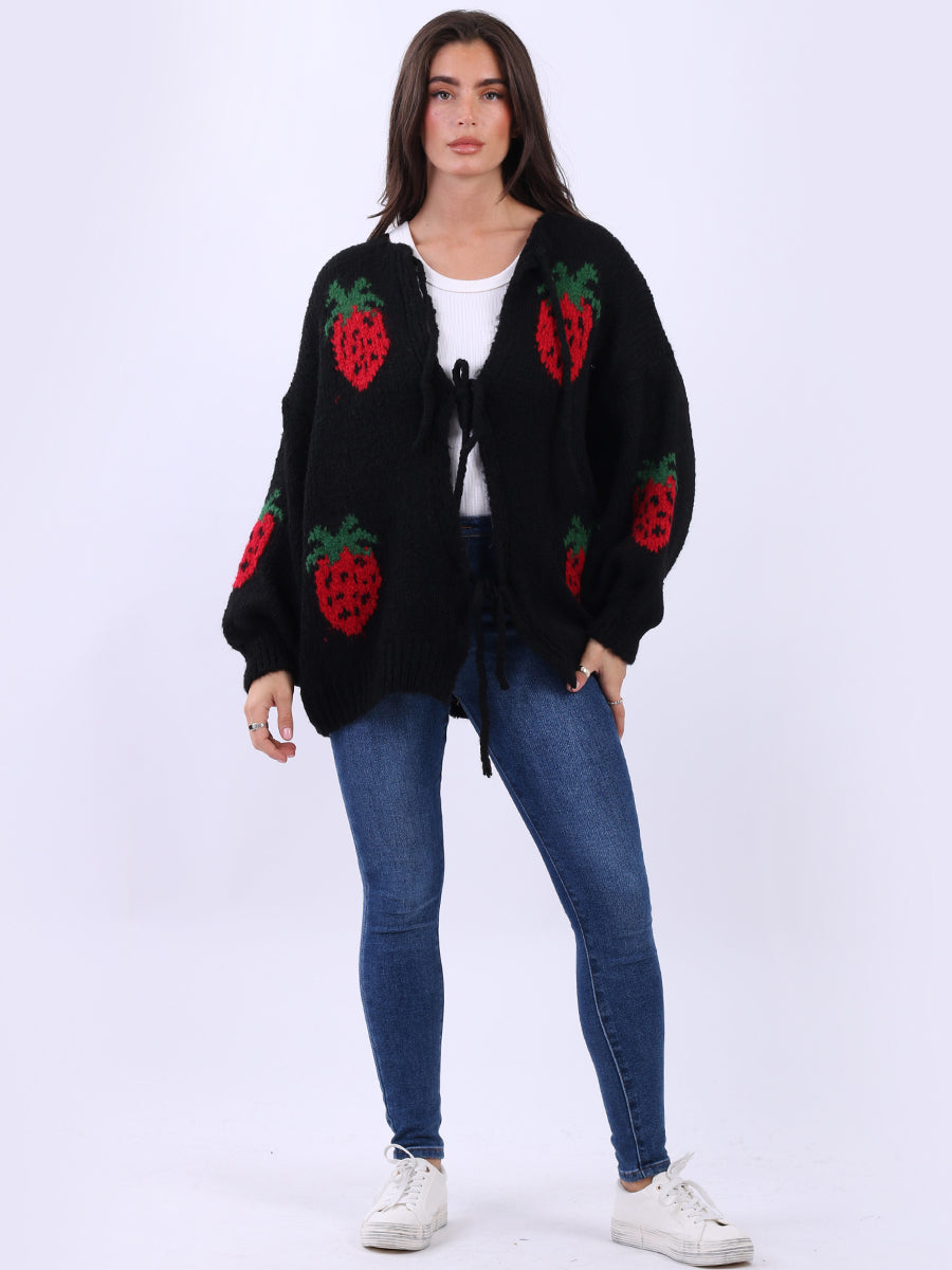 Strawberry Knit Tie Front Cardigan