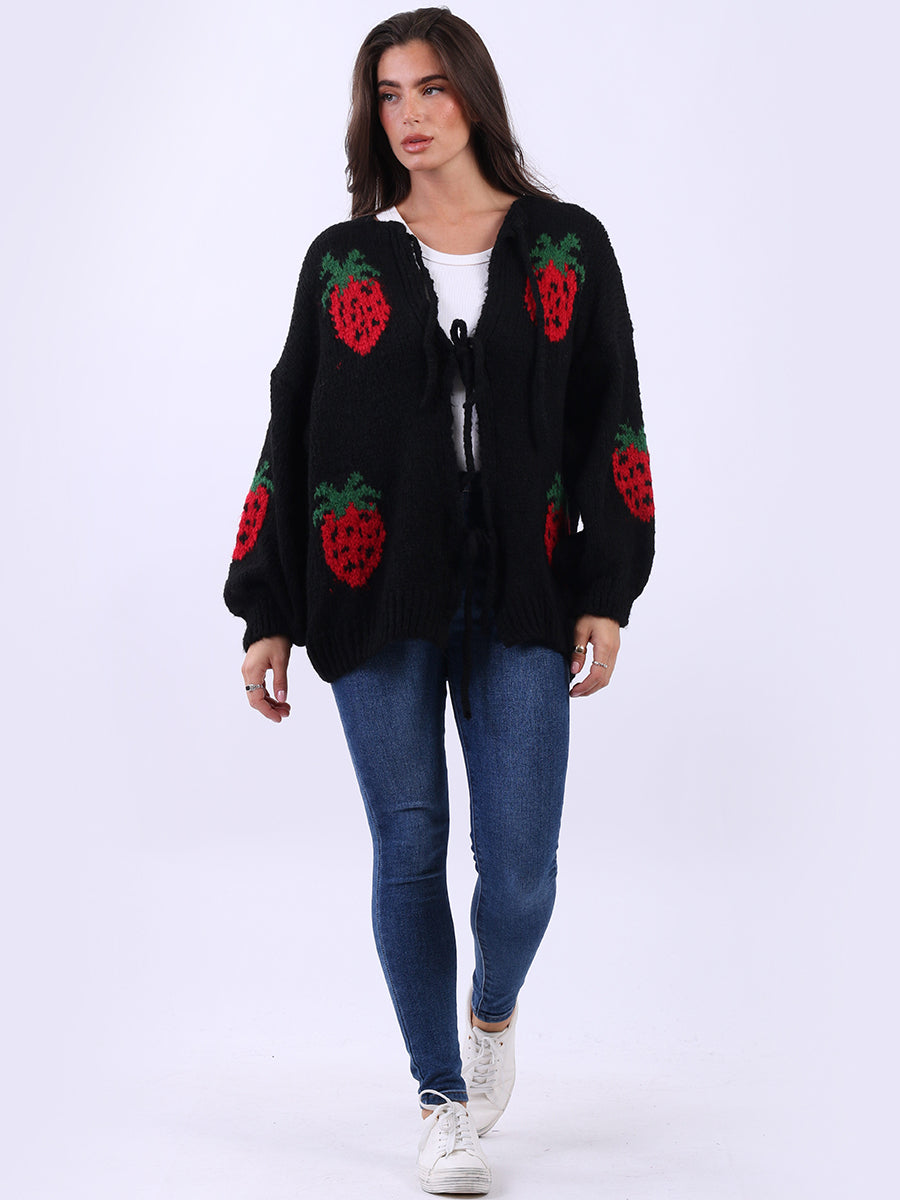 Strawberry Knit Tie Front Cardigan