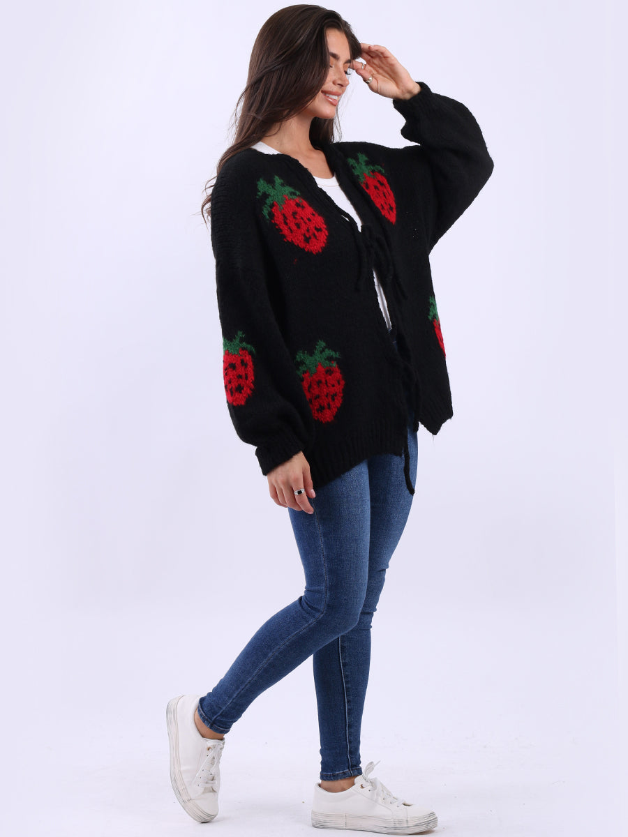 Strawberry Knit Tie Front Cardigan