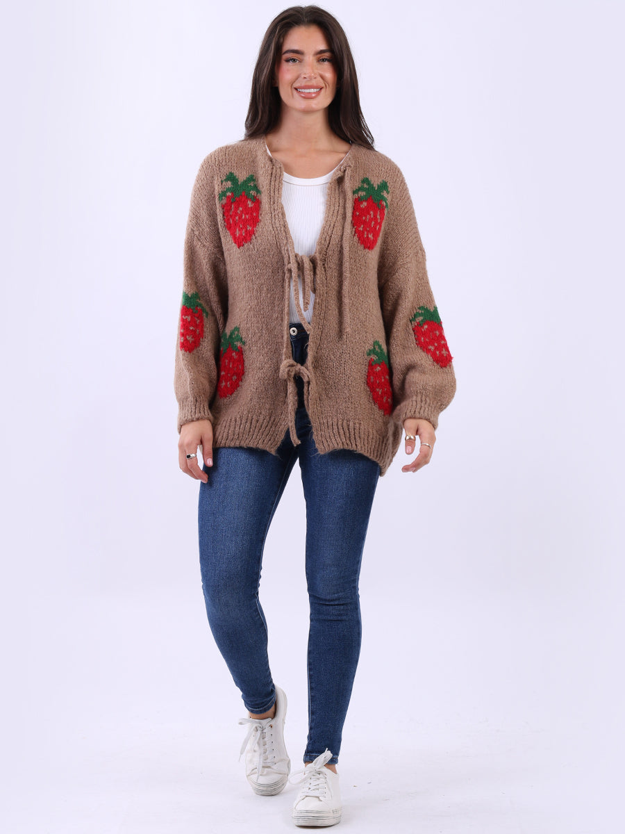 Strawberry Knit Tie Front Cardigan