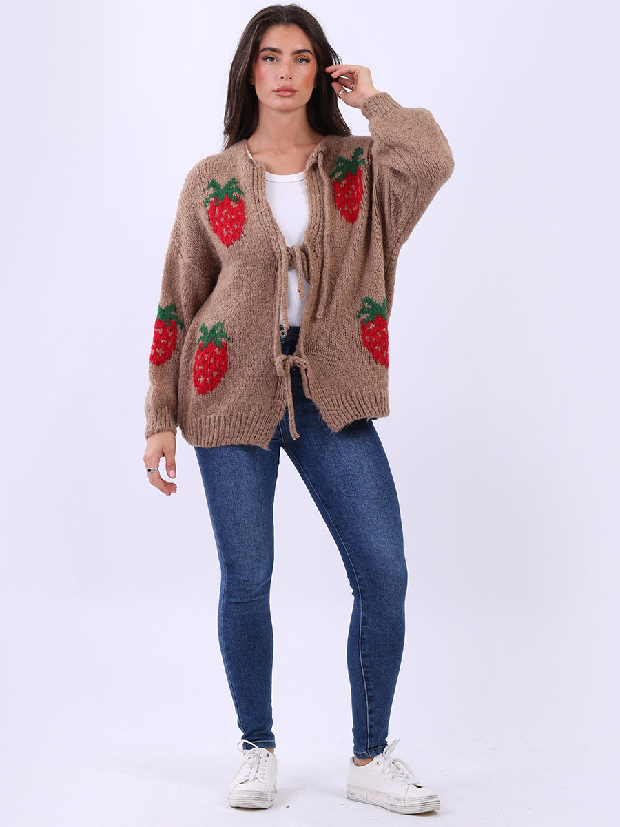 Strawberry Knit Tie Front Cardigan