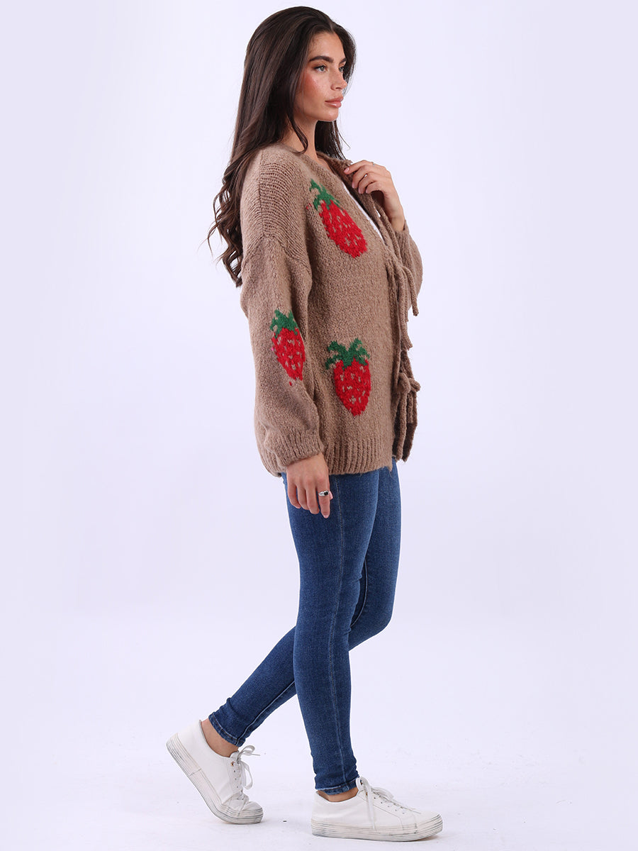 Strawberry Knit Tie Front Cardigan