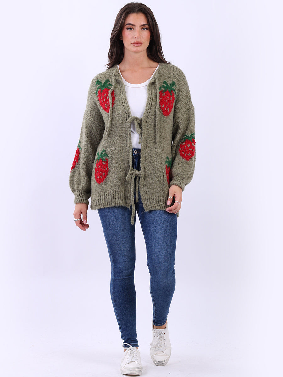 Strawberry Knit Tie Front Cardigan