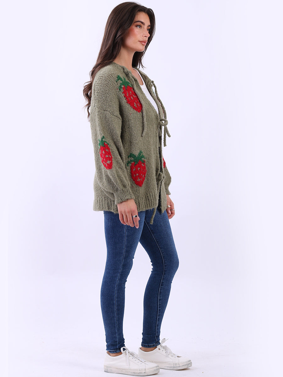 Strawberry Knit Tie Front Cardigan