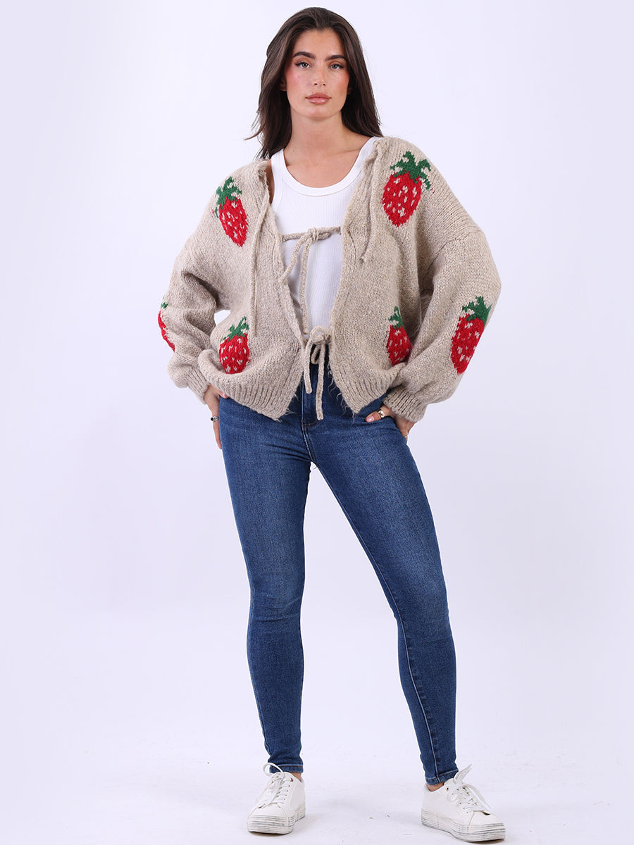 Strawberry Knit Tie Front Cardigan