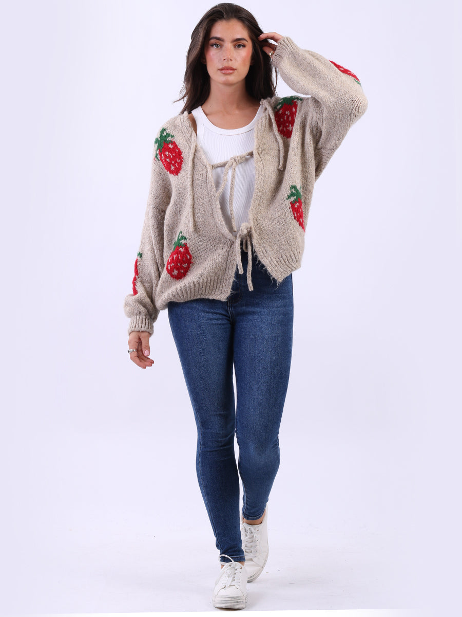 Strawberry Knit Tie Front Cardigan