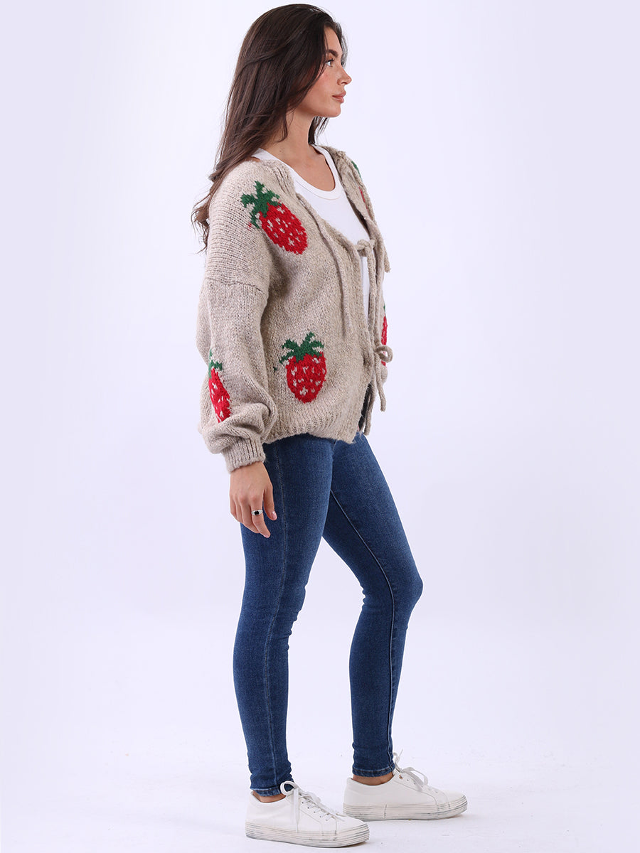 Strawberry Knit Tie Front Cardigan