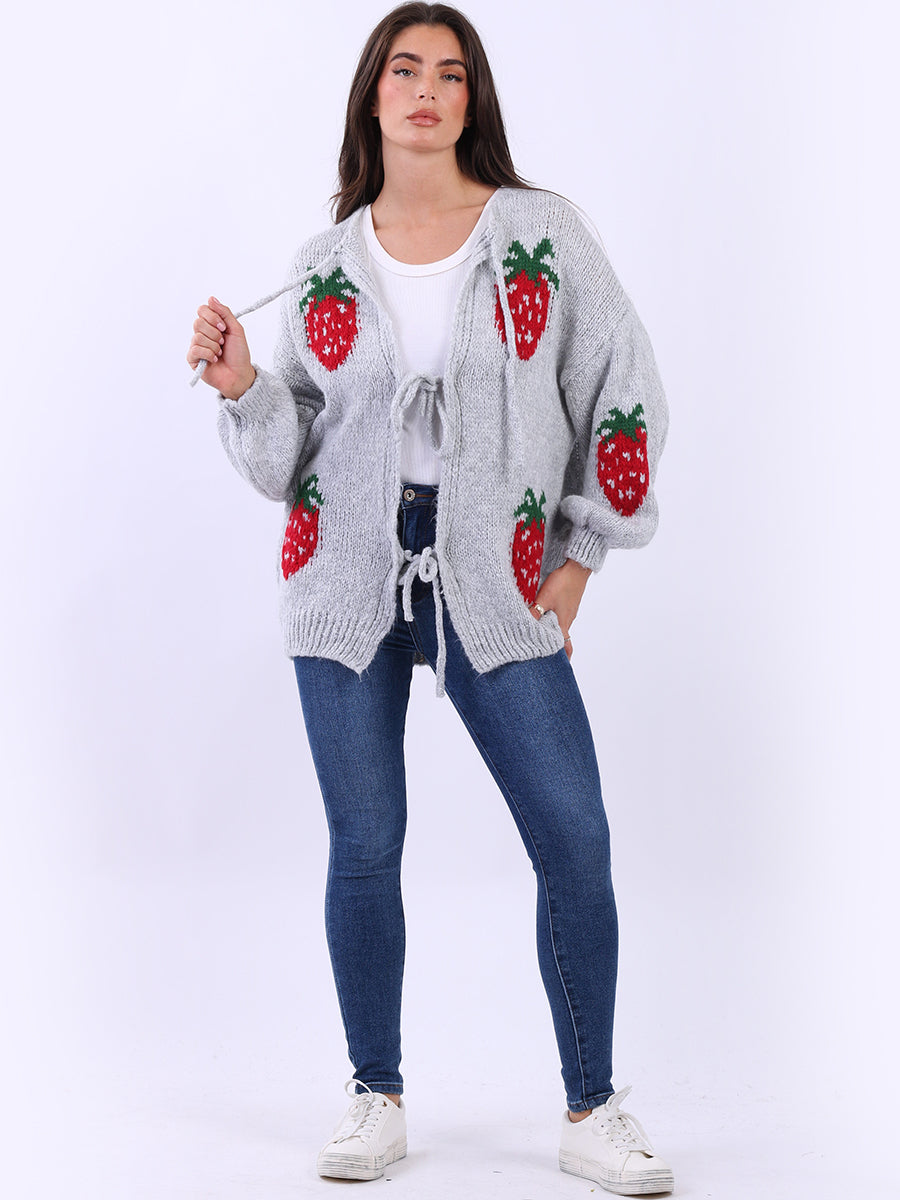 Strawberry Knit Tie Front Cardigan