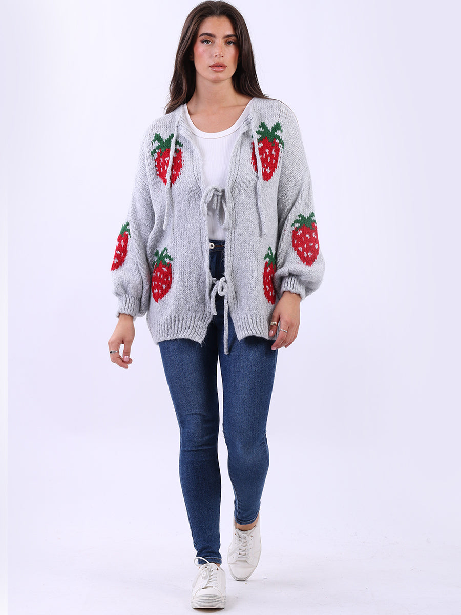 Strawberry Knit Tie Front Cardigan