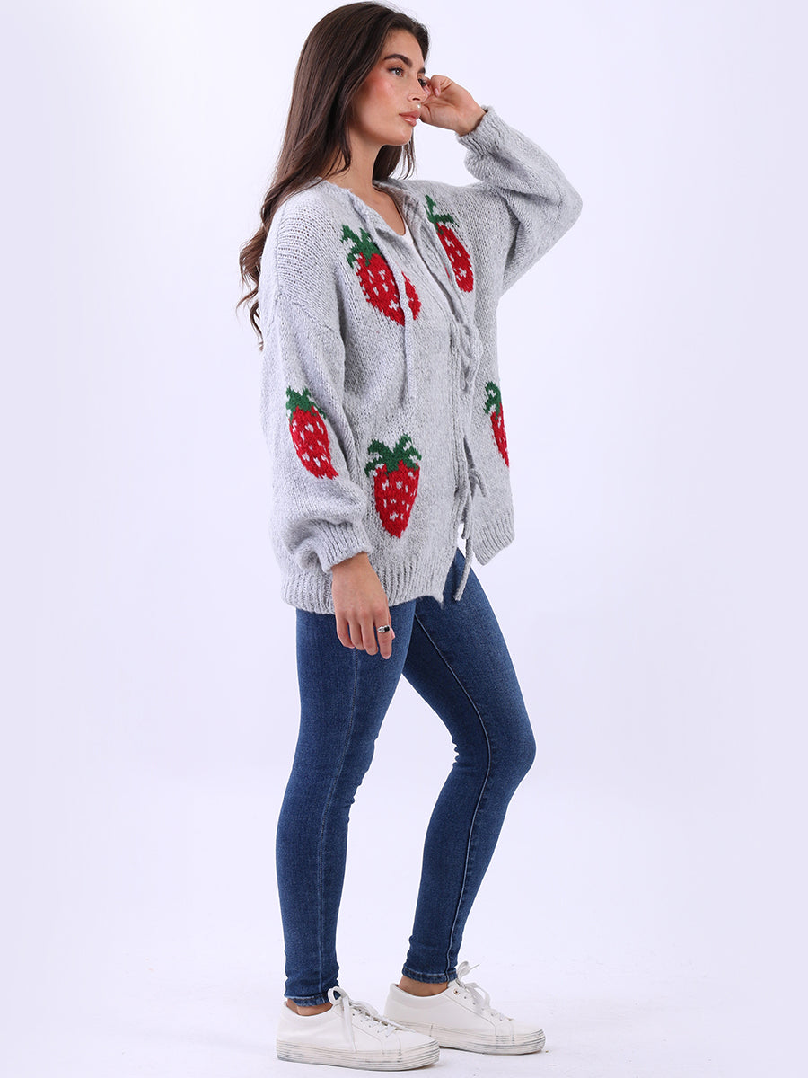 Strawberry Knit Tie Front Cardigan