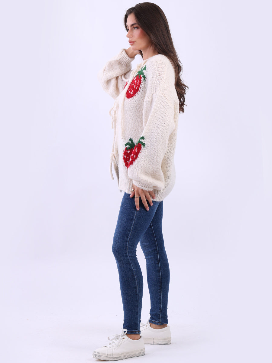 Strawberry Knit Tie Front Cardigan