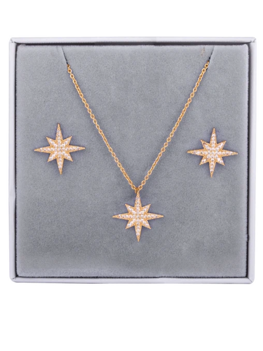 Boxed Necklace & Earring Set with Star Design in Gift Box