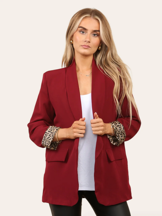 Burgundy Leopard Lined Blazer