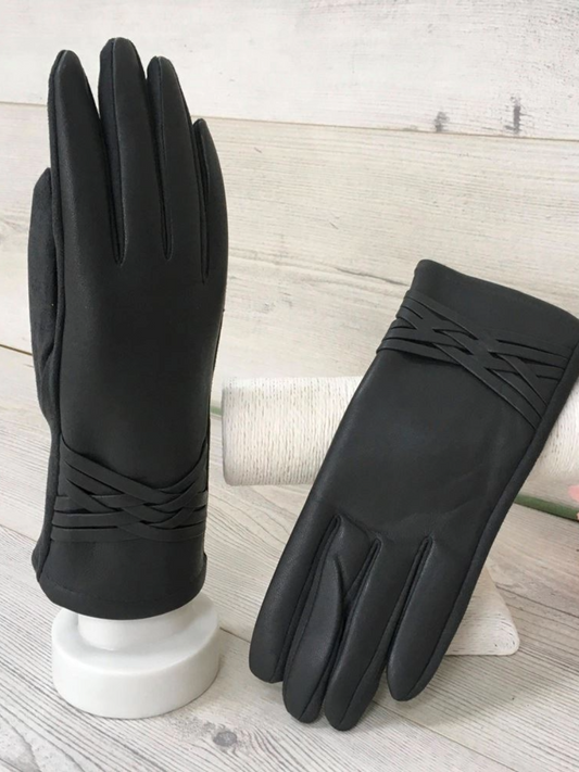 Faux Leather Weave Gloves