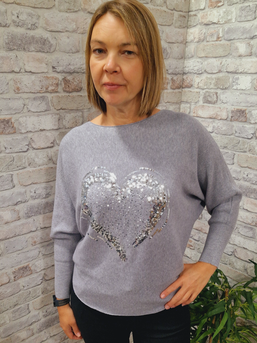 Heart Sequin Batwing Jumper