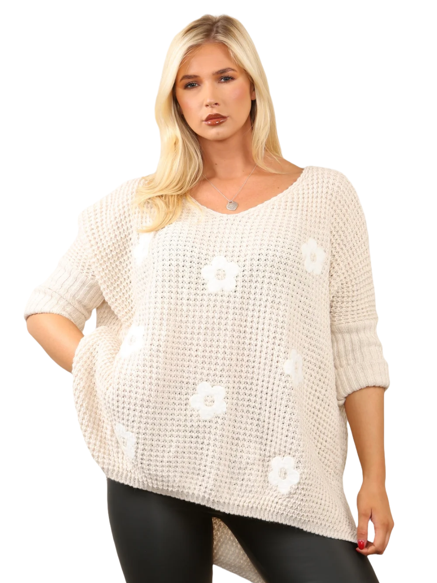 High Low Flower Knit Jumper