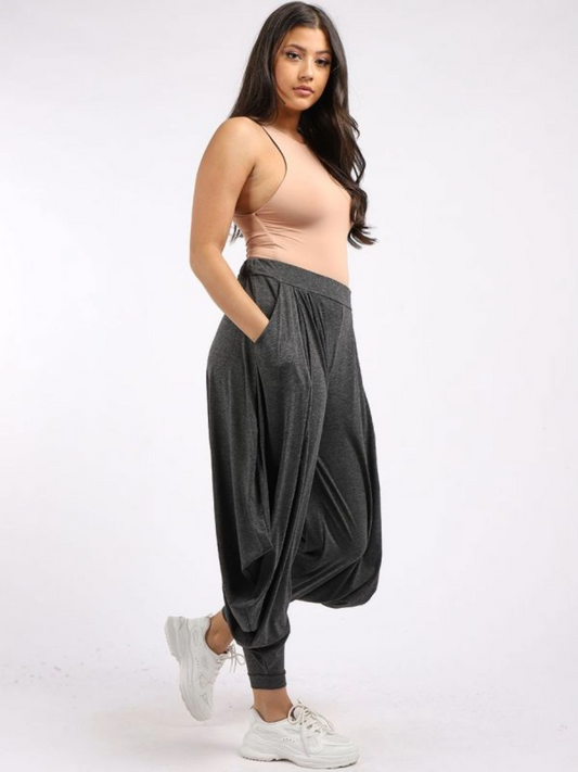 Italian Jersey Harem Pants with elasticated waist and side pockets.