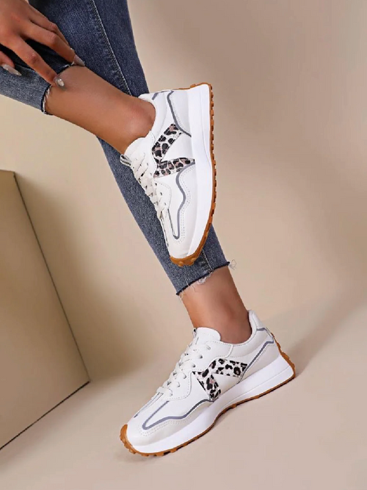 Leopard Print Lace Up Side Detail Fashion Trainers