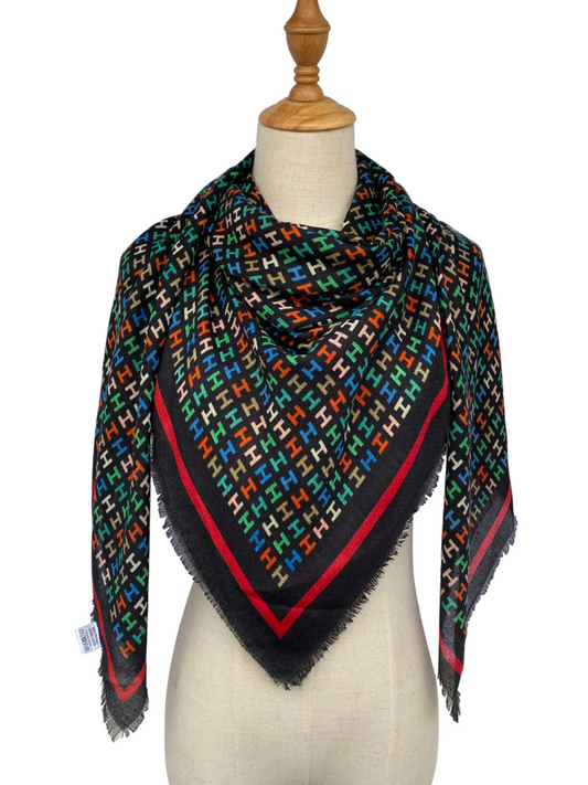 Multi Coloured Print Square Scarf