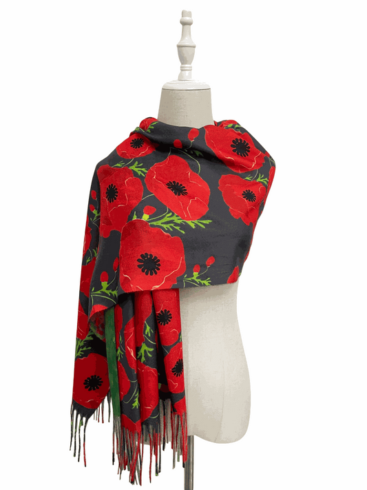 Reversible Poppy and Monet Wool Scarf