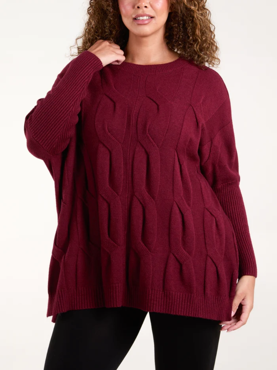 Round Neck Cable Knit Jumper with Modal