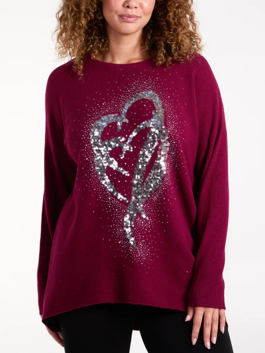 Sequin Ribbed Heart Jumper